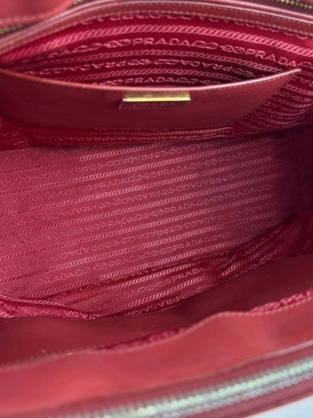 Auth PRADA Logo Handbag Shoulder Bag Red/Orange Leather/Goldtone - Picture 12 of 13